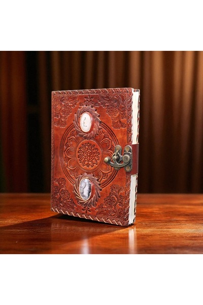 Kuzey Tacı Natural Stone Handmade Leather Cover Diary Notebook – Vintage Locked – Special Production Vip