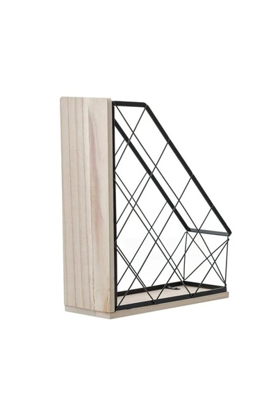 divendi-ro Metal File Holder, with Wooden Base, 27.5x10x34cm, black/brown