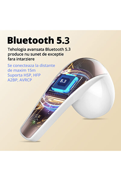LittleDomi Casti Wireless Bluetooth 5.3, Control prin Atingere, Fara Fir, Carcasa Magnetica, Afisare LED
