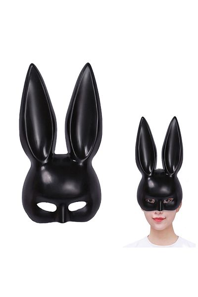 Findit Black Color Extra Luxury Long Rabbit Mask 35X16 cm (2818)
