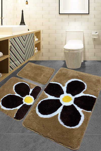 Chilai Home Set de 3 covoare de baie acrilic bej