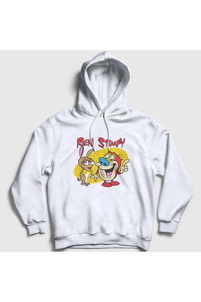 Presmono Unisex White Poster Ren and Stimpy Hooded Sweatshirt 569100Tt