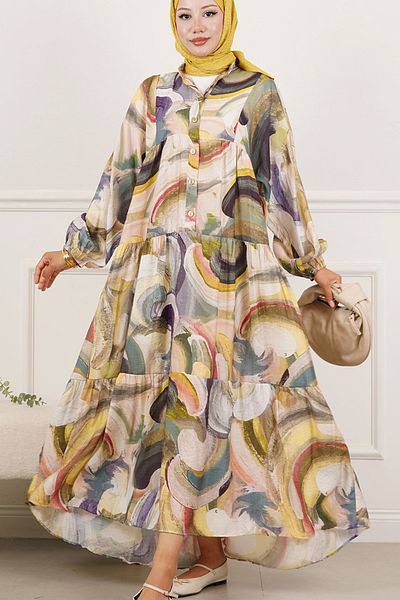 TrendParis Colorful Half Placket Full Length Dress