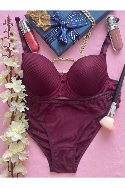 Ebru Silicone Jacquard Micro Waterway Underwire (Wire) Unpadded Bra Panty Set...