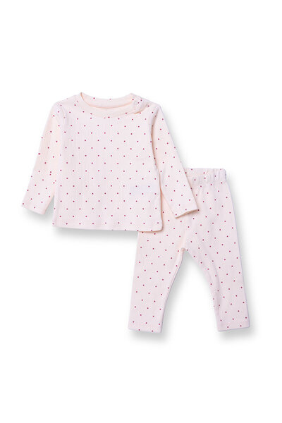 Kız Bebek Sweatshirt-Patiksiz Alt Çıtçıtlı Bisiklet Yaka Uzun Kol Ribanalı