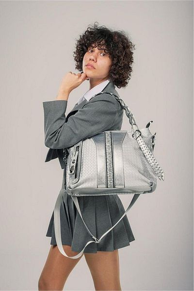 Aemido Jaxe Gray Skin Shoulder Bag