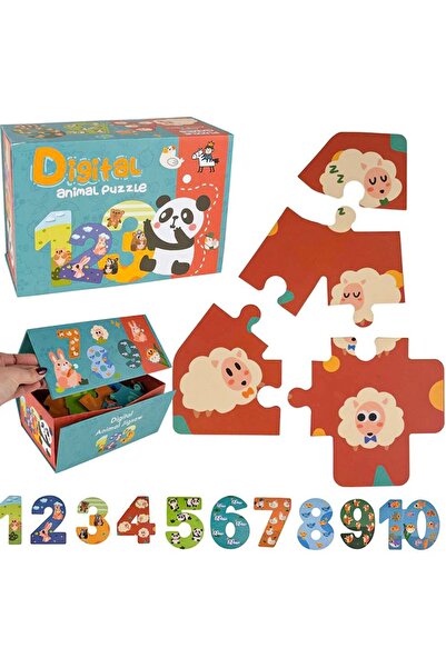 OEM Puzzle educativ din lemn cu numere și animale, 56 de piese, multicolor, v...