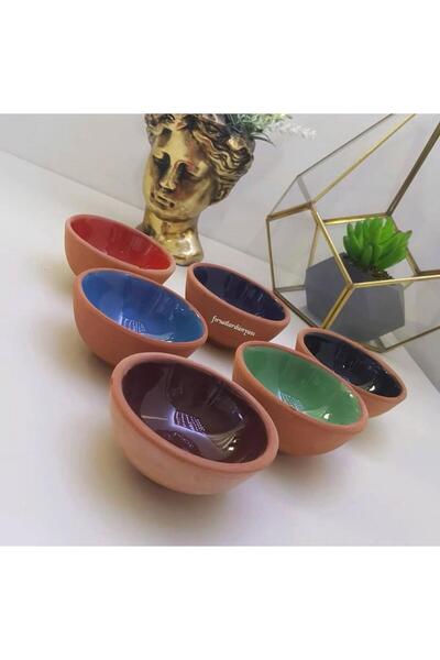 Fırsatlar Dünyası Seramik İçi Renkli Toprak Kase 6’lı Set – El Yapımı Dekorat...