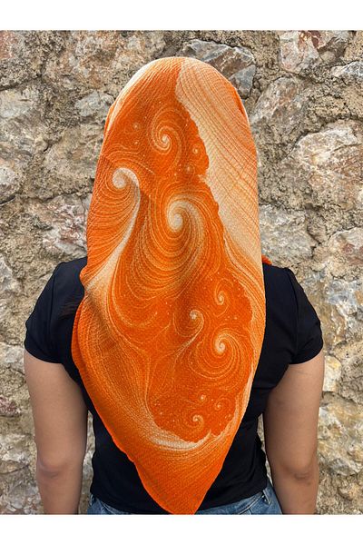 Sobe Hediyelik Orange Colored Patterned Writing – Cotton Headscarf Scarf Daily and Special Day