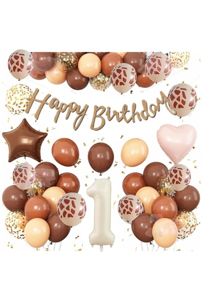 BİDOLUMUTLULUK Yaş Retro Krem Doğum Günü Seti: Krem Rakam Folyo, Banner, Kalp...