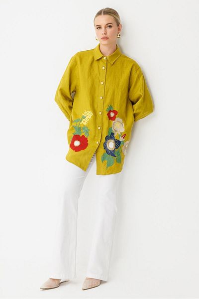 Ghisa Embroidered Linen Tunic Mustard