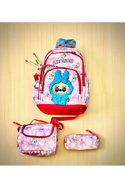 ipekkids Labubu 3 Piece Primary School Bag with Thermoses Featured Lunch and Pen Holder