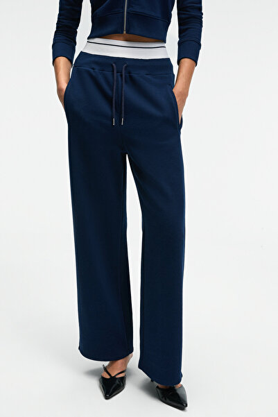 GRIMELANGE TOVELLE Kadın Beli Ekstra Lastikli Çift Cepli Geniş Paçalı Lacivert Eşofman Altı