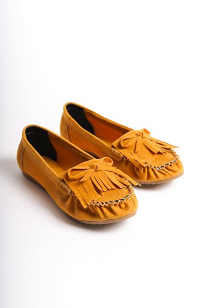 Budi Ps-100 Mustard Suede Tasseled Daily Women's Ballerinas