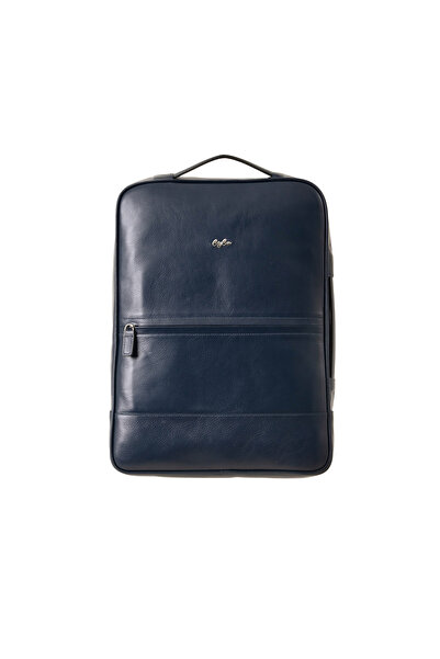 CüzCan Poizeg Navy Blue Genuine Leather Backpack Laptop and Briefcase