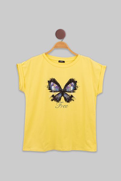 FOR WOMEN Girls' Yellow Butterfly "Free" T-Shirt