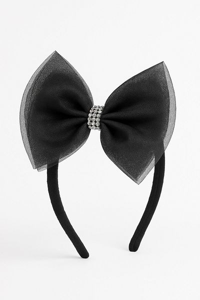 ESİLA KİDS Girl's Crown Black Stone Detailed Big Bow Tulle Model – Stylish and Elegant Hair Accessory