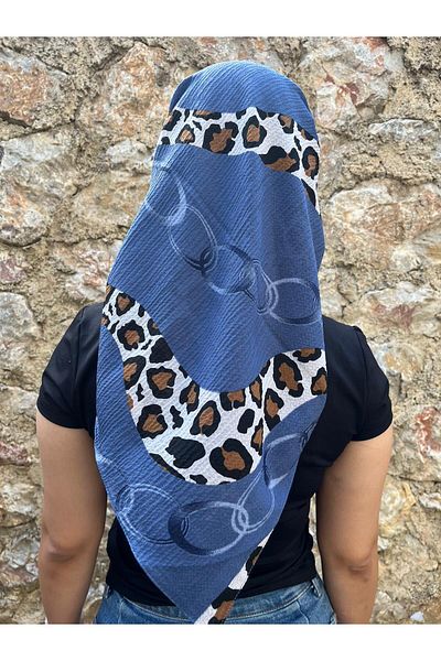 Sobe Hediyelik Blue Leopard Patterned Chain Printed Cotton Writing