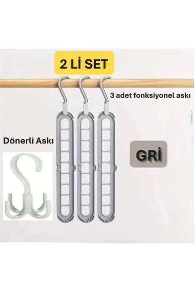 VİALEX 3 Adet Fonksiyonlu Dolap İçi Düzenleyici Organizer Askı Tişört Gömlek ...