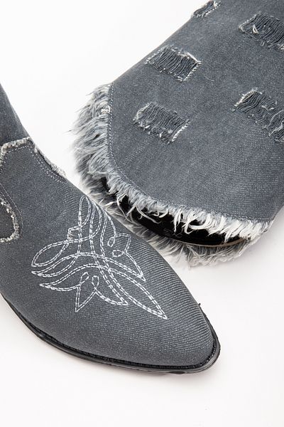 MS SUGAR SHOES Women's Ripped Detailed Denim Boots Embroidered Cowboy Style Cowgirl