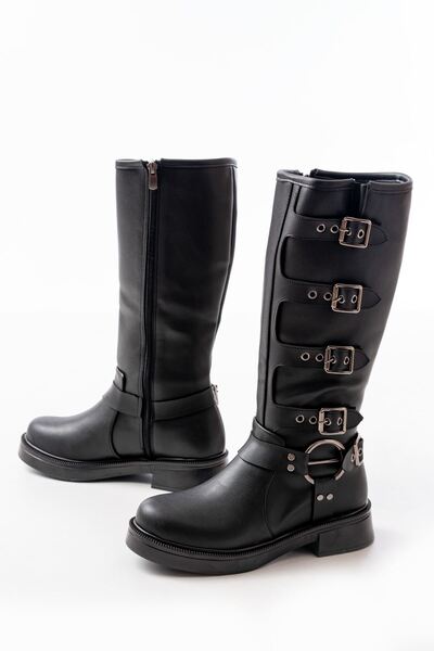 Budi 02-346 Black Flat Heeled Daily Riding Boots