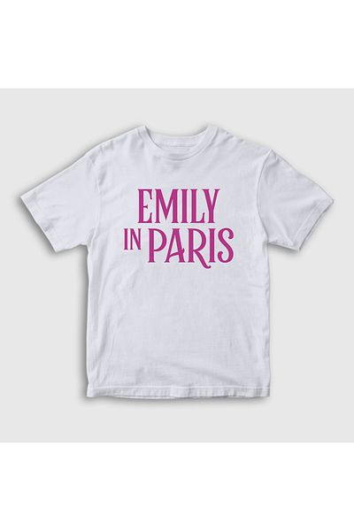 Presmono Unisex Kids White Logo Emily in Paris T-Shirt 567348Tt