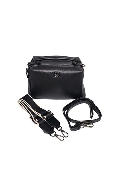 L-line fashion Women's bag, made of genuine leather, with two compartments and fixed handle, black 24 x15 x12