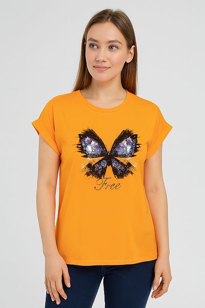 FOR WOMEN Girls' Orange Butterfly "Free" T-Shirt