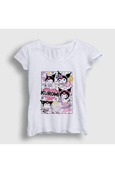 Presmono Women's White Poster Kurami Kuromi T-Shirt 568893Tt