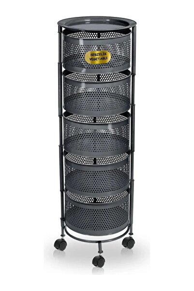 ERGENÇLERZÜCCACİYE Antrasit Metal 5 Katlı Yana Açılır Tekerlekli Patates Soğa...