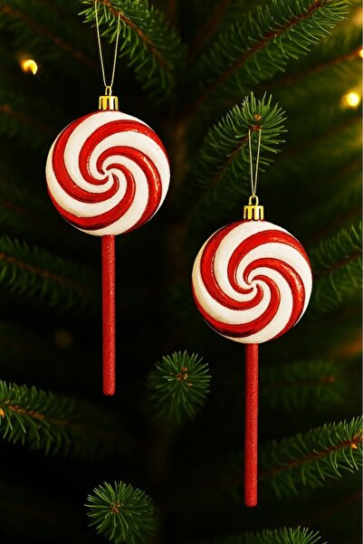 BeySüS Christmas Tree Ornament Red White Spiral Lollipop Candy Set of 2