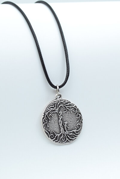 ıdr Anne Çocuk - Hayat Ağacı Gümüş Kaplama Deri İp Kolye