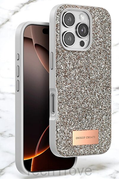 TechTrove iPhone 16 Pro Kılıf Parlak Mozaik Taşlı Simli Tasarımlı Diamond Lüks Kapak