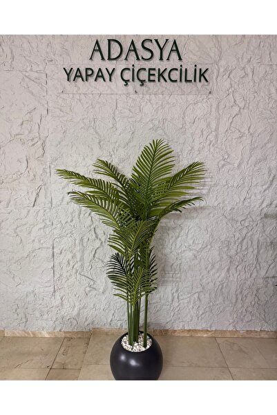 ADASYA ÇİÇEK Yapay Areka Ağacı 180 Cm 12 Yaprak Antrasit Gri Fiber Küre Saksıda