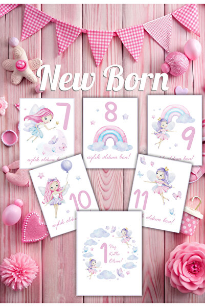 Kentsoylu Newborn Baby Girl Memory and Development Commemorative Photo Cards Fairy Girl Themed Set of 12