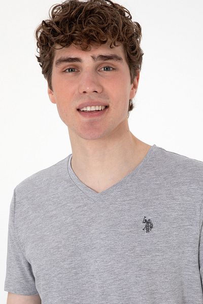 U.S. Polo Assn. Men's Grey V-Neck T-Shirt with Embroidered Logo