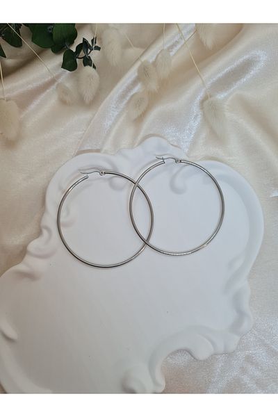 ZEYM COLLECTION Women's Silver Color Stainless Steel Oversized Large Hoop Earrings – Minimal and Stylish Design