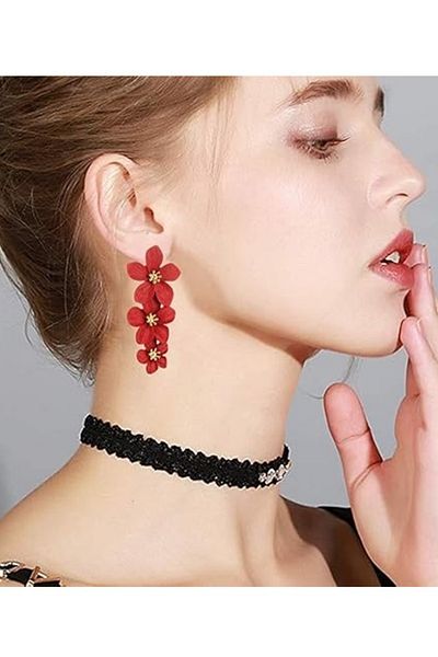 BirYıldızOl Vintage Flower Earrings with 3 Rows of Flower Detail