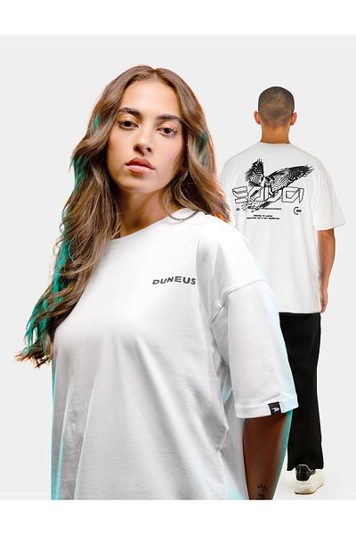 duneus Unisex Falcon Print T-Shirt - White
