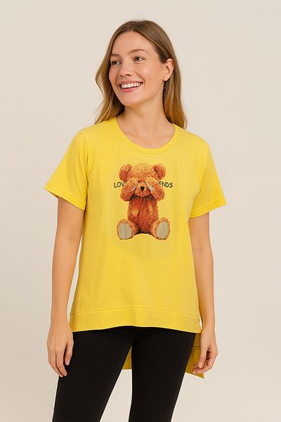 FOR WOMEN Girls' Yellow Love Friends Teddy Bear T-Shirt