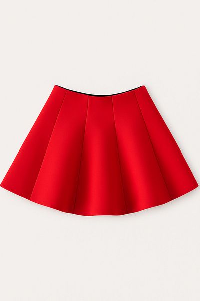 Magu Girl's Red Diver Fabric Pleated Skirt