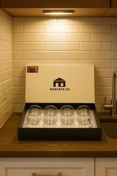 MOSTAFA 12-piece glass coffee cup set with silver and gold pattern
