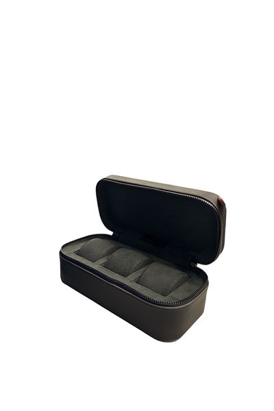 STAND MARKET Watch Case 3-Piece Zippered Watch and Jewelry Box – Metal Zipper, Handmade Travel Box Gray