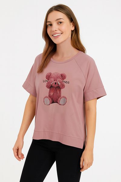 FOR WOMEN Girls' Pink Love Friends Teddy Bear T-Shirt