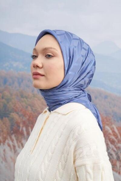 ARMANDA İTALYAN JAKAR ZİGZAG DESEN EŞARP - İNDİGO