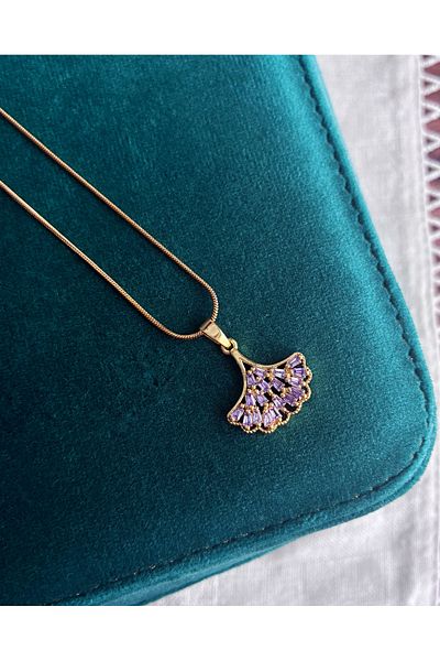 Miltonia Zircon Stone Leaf Steel Necklace