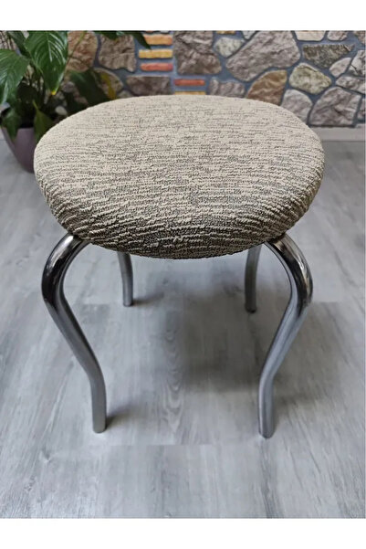KARAHANLI Vizon Renk Çubuk Desen Jakarlı Yuvarlak Lastikli Standart Tabure Örtüsü 28-35cm Uyar 1 Adet