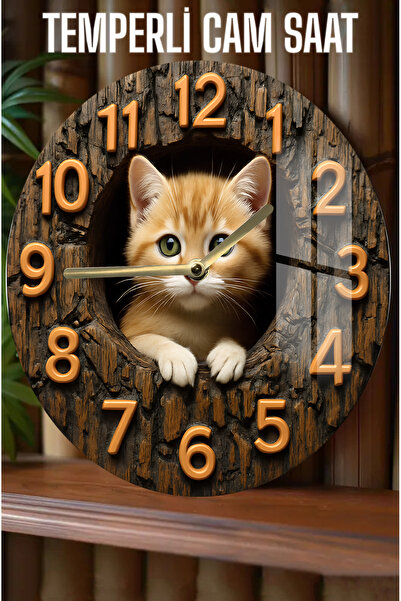 kutuTR Sevimli Dostunuzla Zamanı Paylaşın! 3D Görünümlü Temperli Cam Saat – 33 cm CSDW190