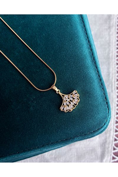Miltonia Zircon Stone Leaf Steel Necklace