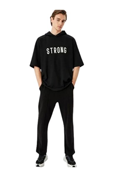 Koton Kapşonlu İşlemeli Şardonlu Kısa Kollu Oversize Spor Tişört